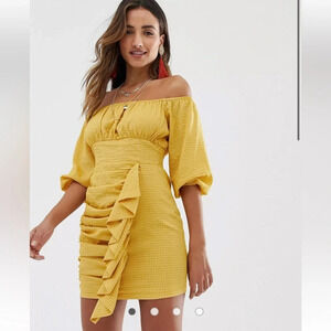 Skylar Rose bardot mini dress with ruffle detail in gingham